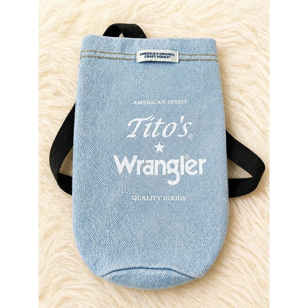 Wrangler Tito's Denim Bottle Sling Bag Blue Crossbody Western Travel Holder Gear